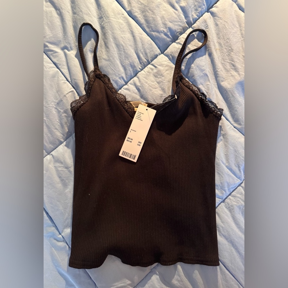 Urban Outfitters Black Lace-Trim Ribbed Cami Tank Top - Size L NWT